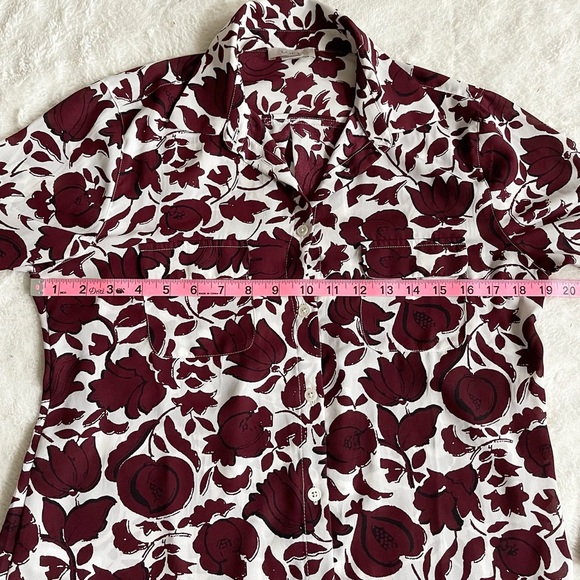 LOFT Outlet | Burgundy & White Floral Print Button Down Blouse - Picture 12 of 13